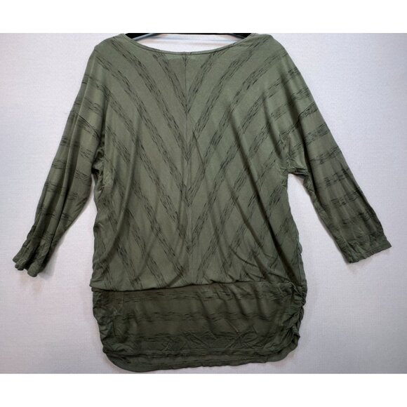 Knox Rose Womens Tunic Top Size XL Olive Green Textured V-Neck 3/4 Sleeve Ruched - Picture 8 of 10